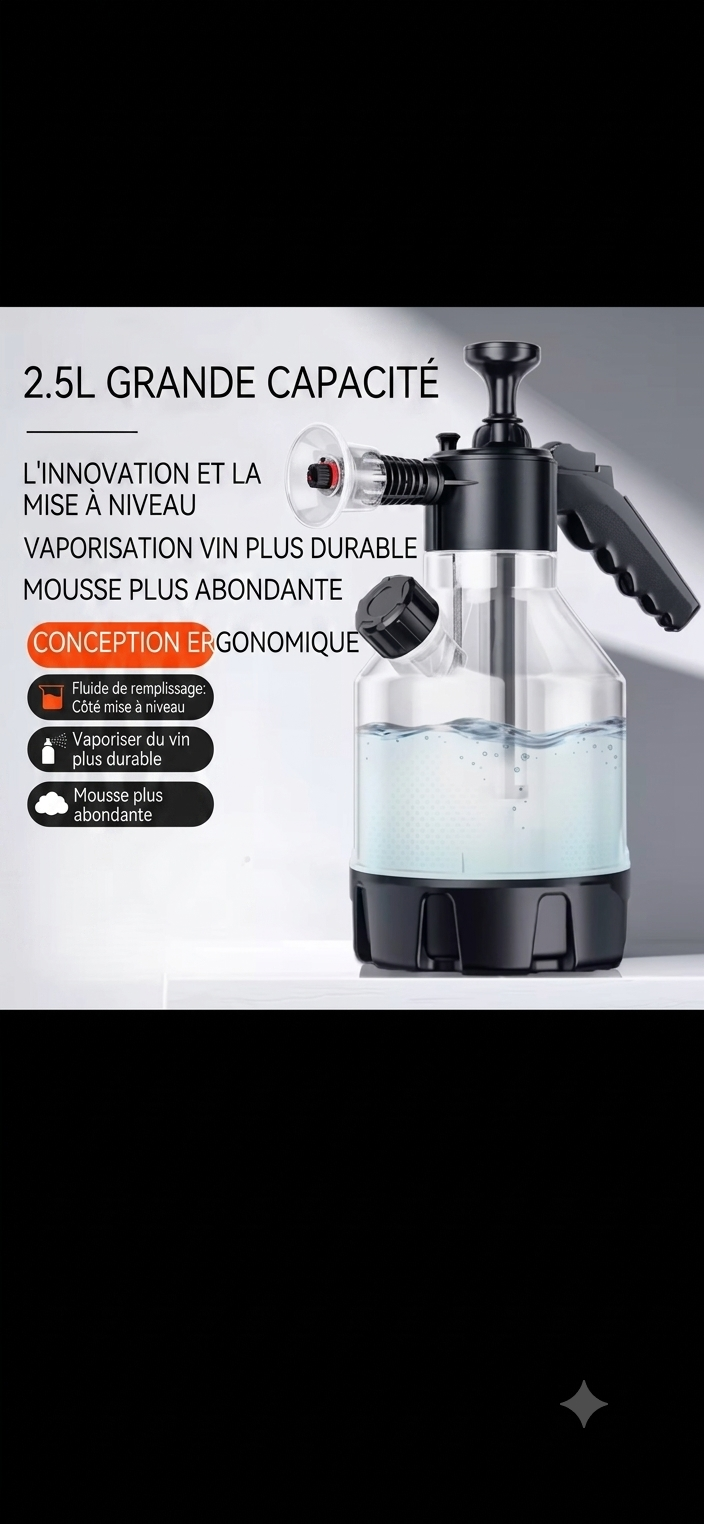 Pulvérisateur mousse 2,5 L – mousse épaisse, 3 buses