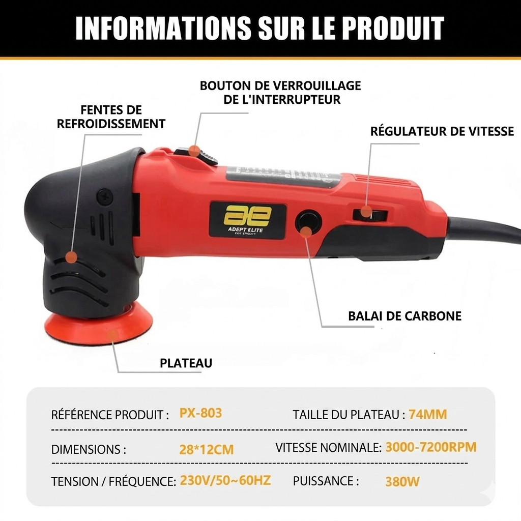 Polisseuse orbitale 380W – Double action