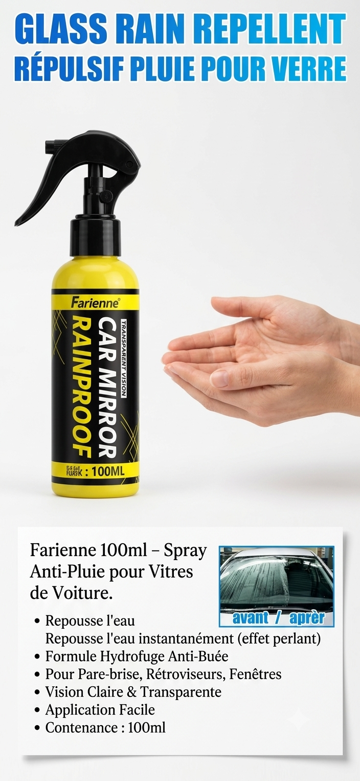 Spray anti‑pluie voiture – effet hydrophobe 100ml