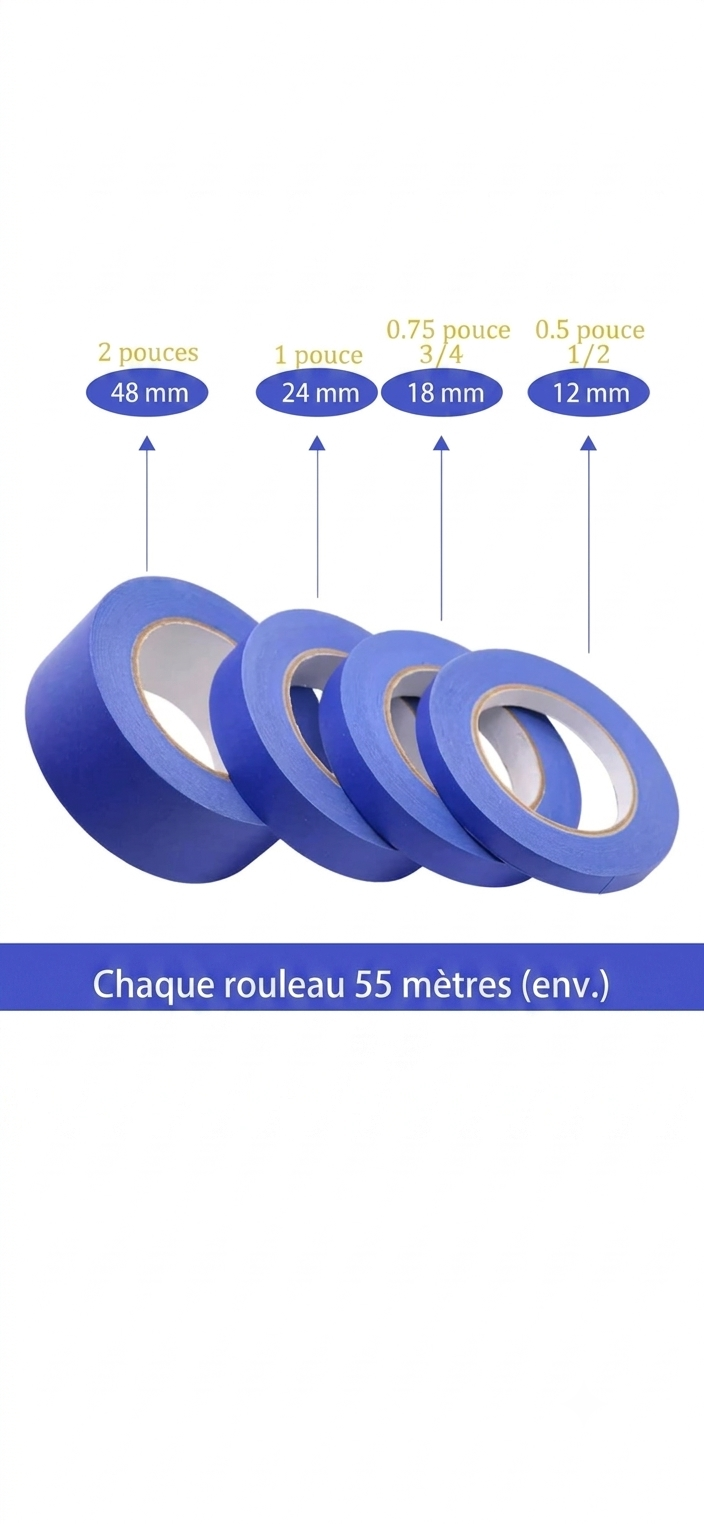 Ruban de masquage bleu pour moulures et joints
