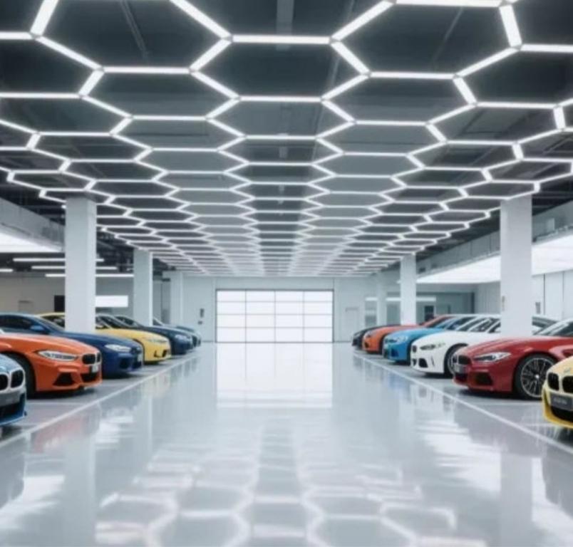 Éclairage hexagonal garage
