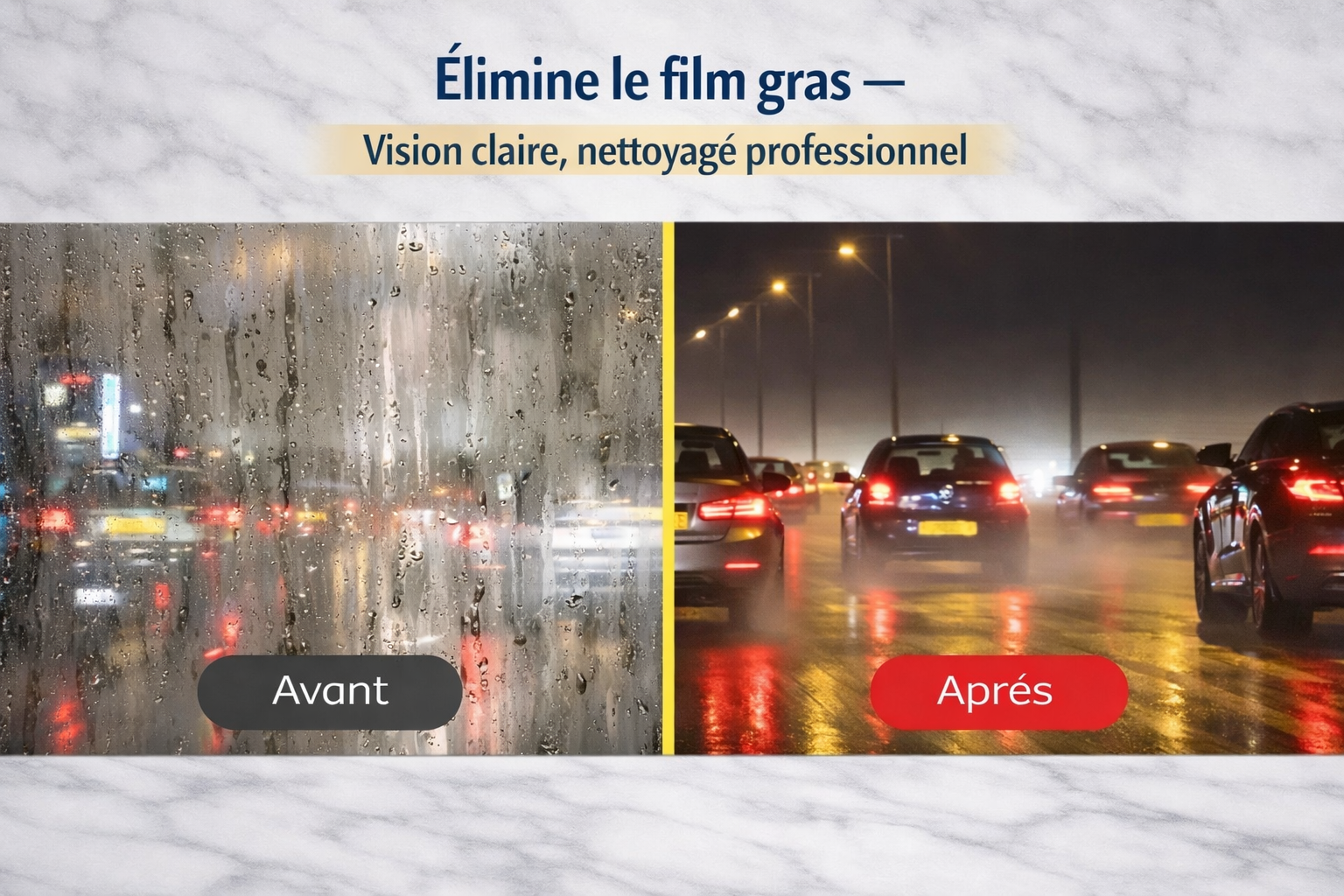 Élimine le film gras – Nettoyant anti‑buée